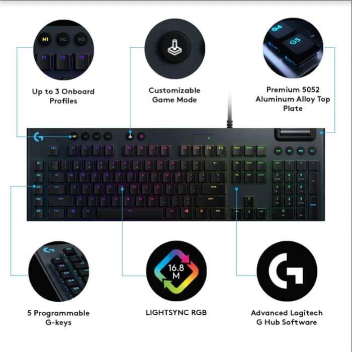 LOGITECH G813 KEYBOARD GAMING MECHANICAL LIGHTSYNC RGB ULTRA THIN