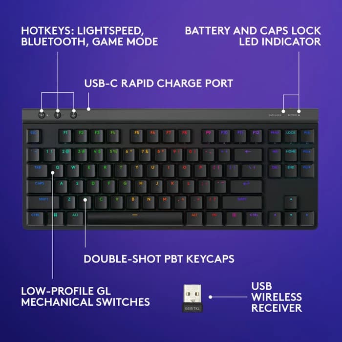 LOGITECH G515 KEYBOARD GAMING WIRELESS LIGHTSPEED TKL RGB LIGHTSYNC
