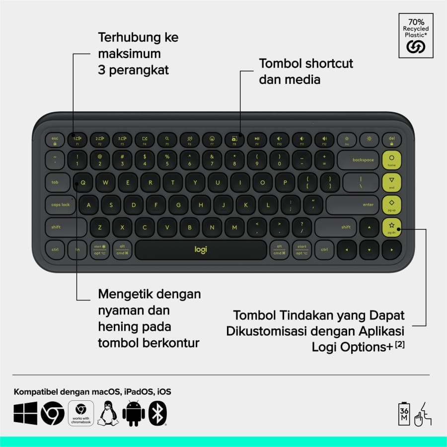 KEYBOARD LOGITECH POP ICON KEYS BLUETOOTH WIRELESS GARANSI RESMI