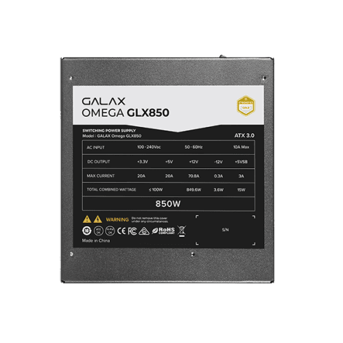 POWER SUPPLY GALAX OMEGA GLX850 850W 80+ GOLD - FULL MODULAR