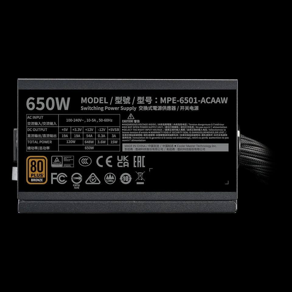 POWER SUPPLY COOLER MASTER MWE BRONZE 650W V3 80+ BRONZE - NON MODULAR