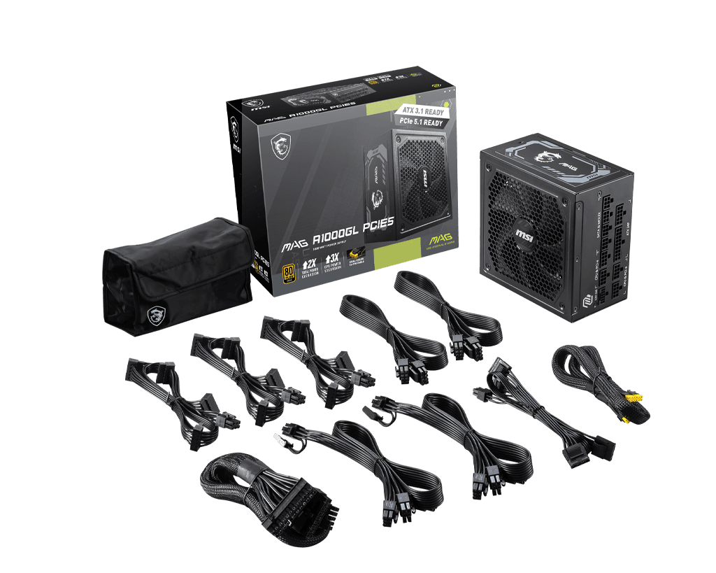 POWER SUPPLY MSI MAG A1000GL 1000W 80+ GOLD - FULL MODULAR