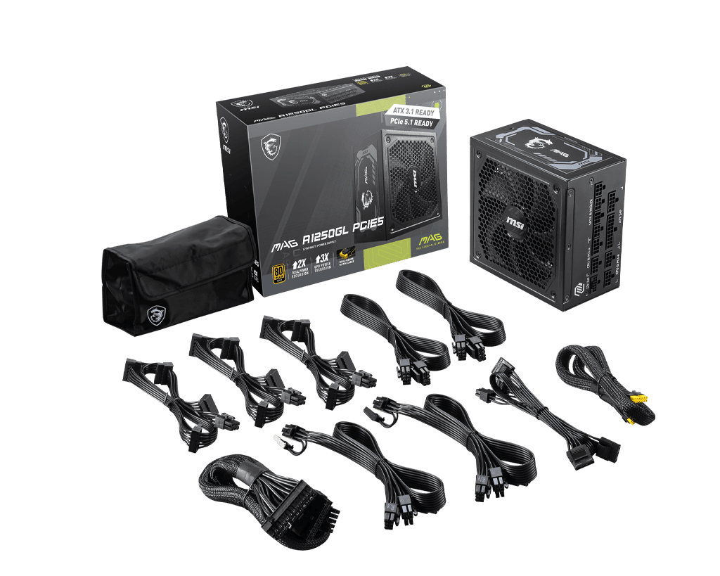 POWER SUPPLY MSI MAG A1250GL 1250W 80+ GOLD - FULL MODULAR