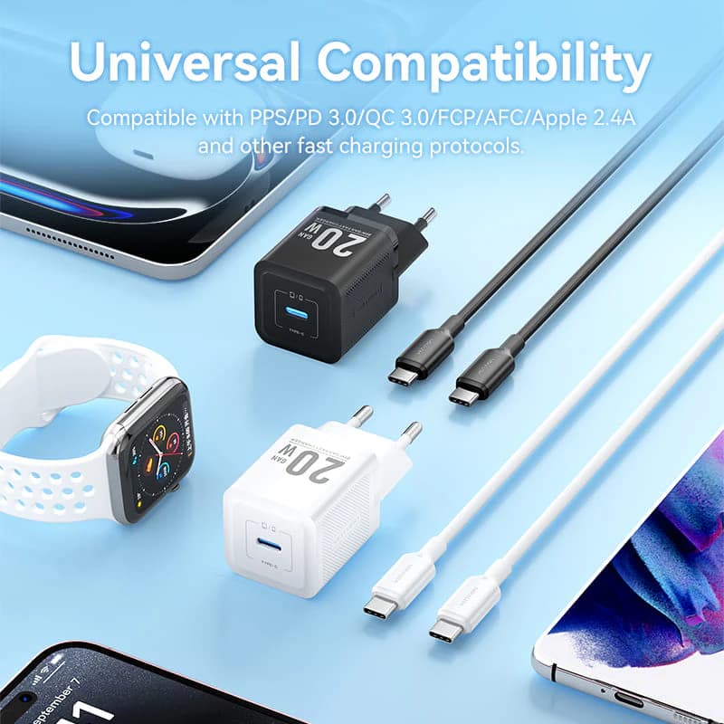 VENTION 1-Port USB-C GAN Charger (20W) with USB-C to USB-C Cable (1M) EU-Plug (TZ-FEPB0-EU-01 TZ-FEPW0-EU-01)