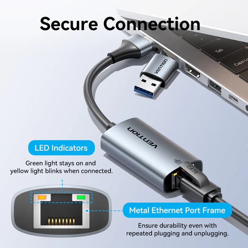 VENTION USB-C/USB-A TO GIGABIT ETHERNET ADAPTER 0.15M ALUMUNIUM ALLOY TYPE GRAY (CFQHB)