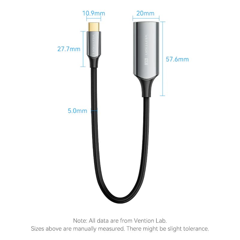 VENTION Cotton Braided USB-C to HDMI 4K Converter 0.25M Black Zinc Alloy Type (CREBC)