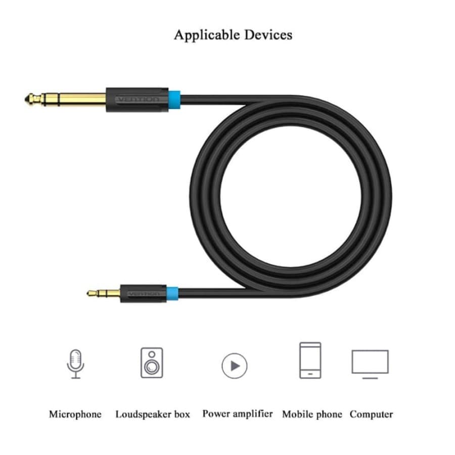 VENTION 3.5mm TRS MALE TO 6.35mm MALE AUDIO CABLE 1.5M - 2M BLACK (BABBG BABBH)