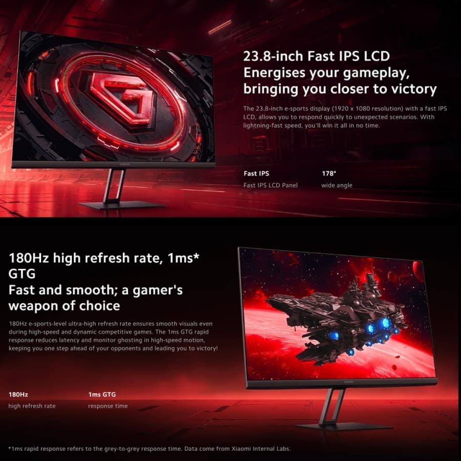 MONITOR XIAOMI G24i 24″ FLAT IPS FHD (1920×1080) 180Hz 99% sRGB - (P24FCA-RGGL)
