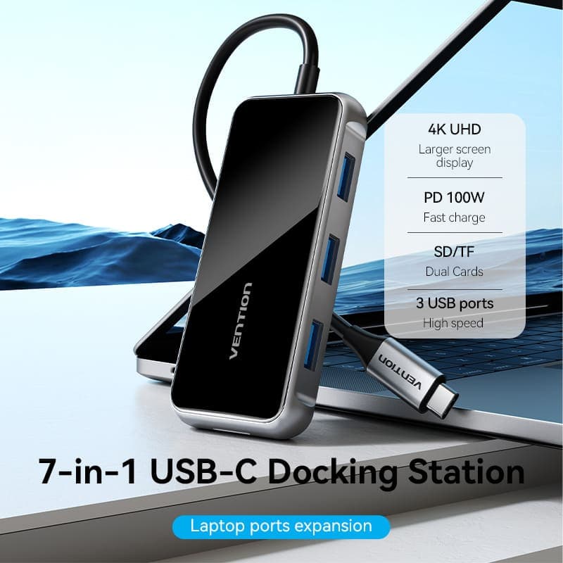 VENTION 7 IN 1 USB-C DOCKING STATION 0.15M GRAY MIRRORED SURFACE TYPE (TFMHB)