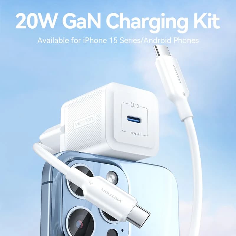 VENTION 1-Port USB-C GAN Charger (20W) with USB-C to USB-C Cable (1M) EU-Plug (TZ-FEPB0-EU-01 TZ-FEPW0-EU-01)