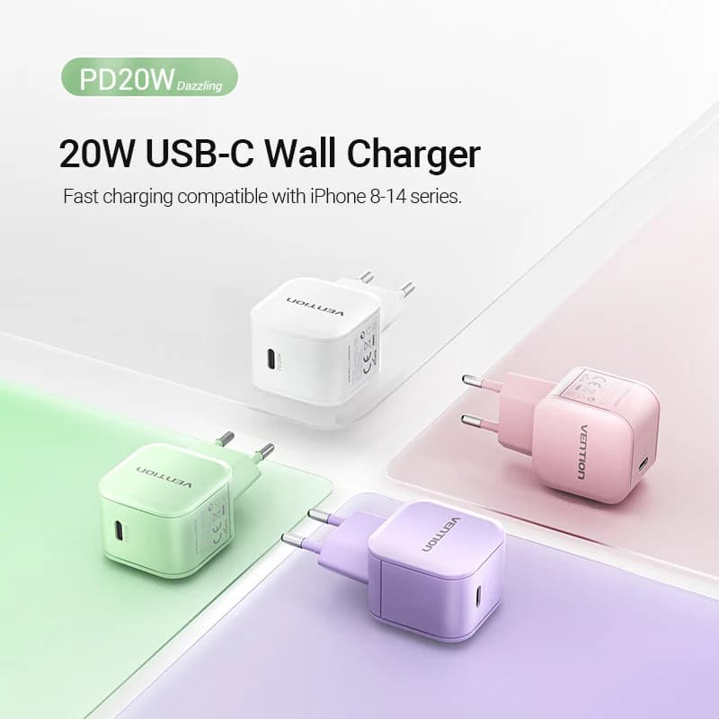 VENTION 1-Port USB-C Wall Charger (20W) EU-Plug White (FEJW0-EU)