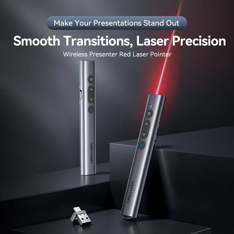VENTION Wireless PowerPoint Presentation Clicker with Red Laser Pointer Gray (KQIH0)