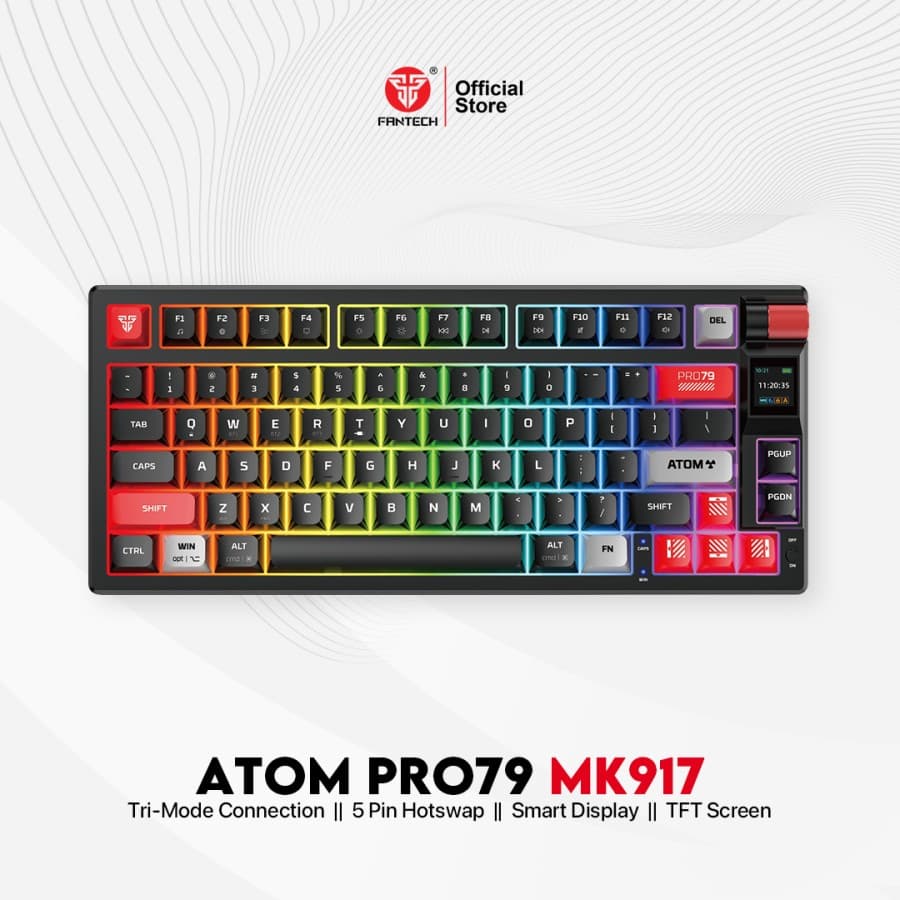 KEYBOARD FANTECH ATOM PRO79 MK917 MECHANICAL WITH SCREEN TRI-CONNECT — Black / BLUE
