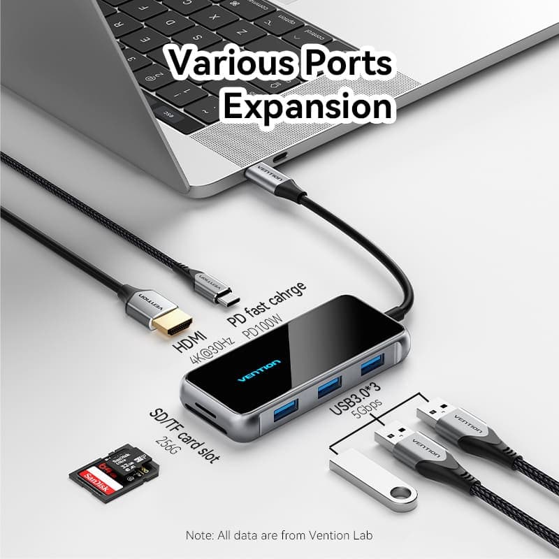 VENTION 7 IN 1 USB-C DOCKING STATION 0.15M GRAY MIRRORED SURFACE TYPE (TFMHB)