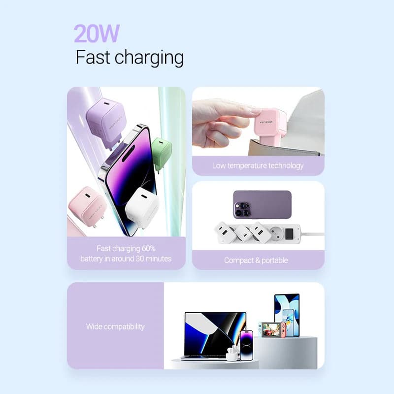 VENTION 1-Port USB-C Wall Charger (20W) EU-Plug White (FEJW0-EU)