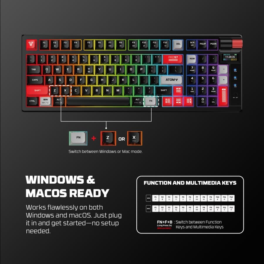 KEYBOARD FANTECH ATOM PRO79 MK917 MECHANICAL WITH SCREEN TRI-CONNECT