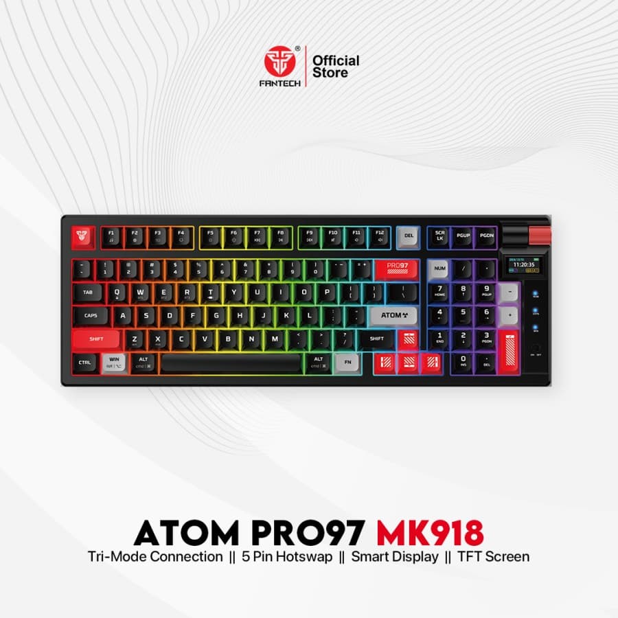 KEYBOARD FANTECH ATOM PRO97 MK918 MECHANICAL WITH SCREEN TRIPLE CONNECTION — Black / BLUE