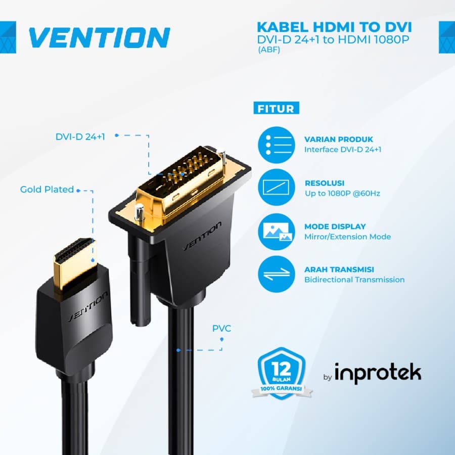 VENTION HDMI TO DVI CABLE BLACK 1.5M - 5M (ABFBG ABFBI ABFBJ)