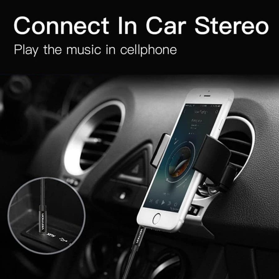 VENTION 3.5mm MALE TO MALE AUDIO CABLE 1M BLACK ALUMUNIUM ALLOY TYPE 1M-3M (BAXBF BAXBG BAXBH BAXBI)