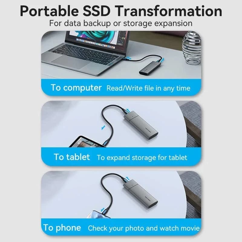 VENTION M.2 NVMe SSD ENCLOSURE (USB 3.1 Gen 2-C) Gray Aluminum Alloy Type (KPGH0)
