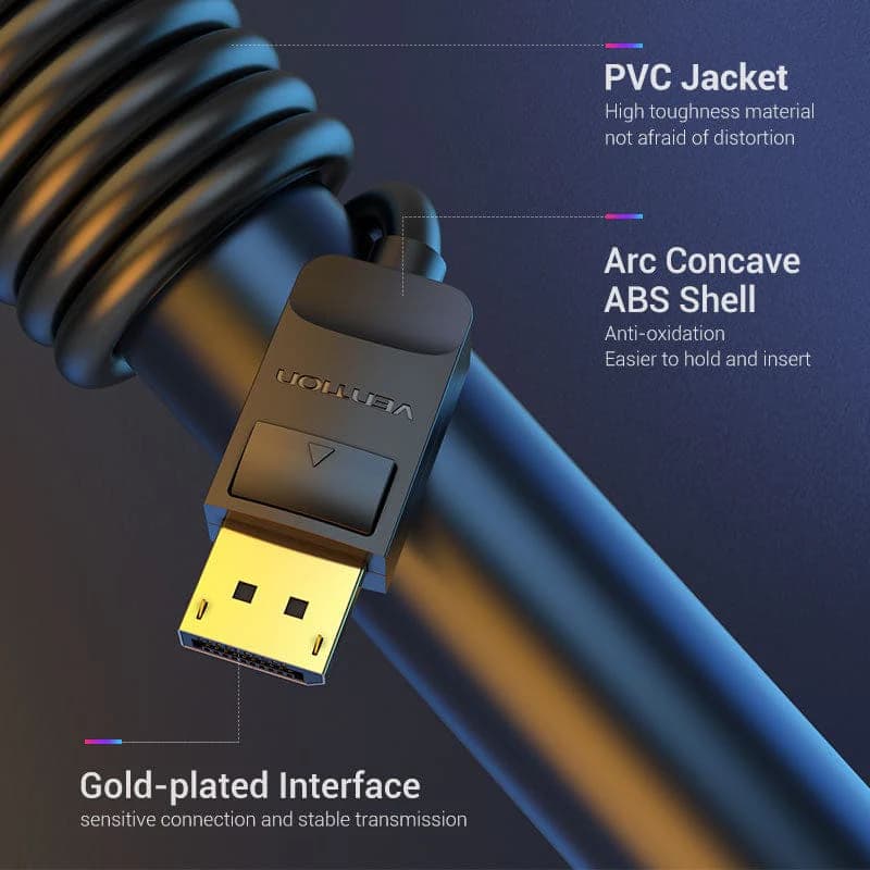 VENTION DISPLAY PORT TO DISPLAY PORT CABLE 1.5M - 5M Black (HACBG HACBH HACBI HACBJ)