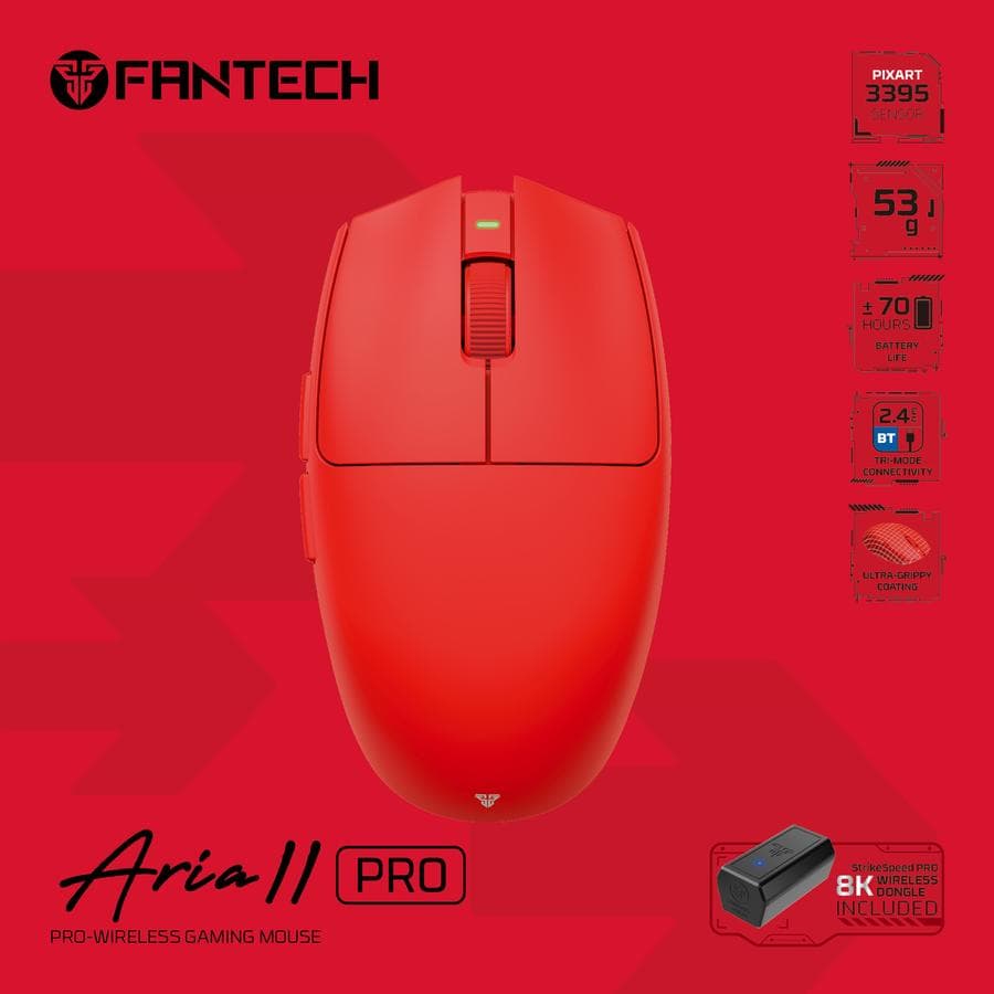 MOUSE FANTECH ARIA II XD7 PRO GEN 2 Wireless TRI-MODE RECHARGABLE — RED