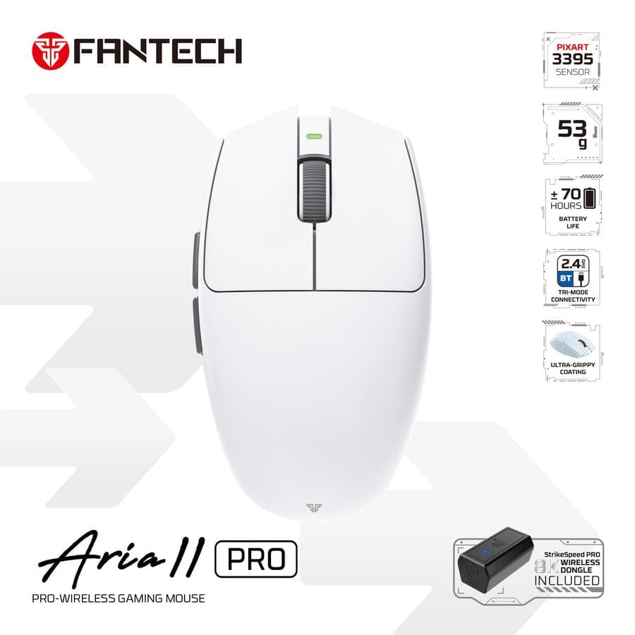 MOUSE FANTECH ARIA II XD7 PRO GEN 2 Wireless TRI-MODE RECHARGABLE — WHITE