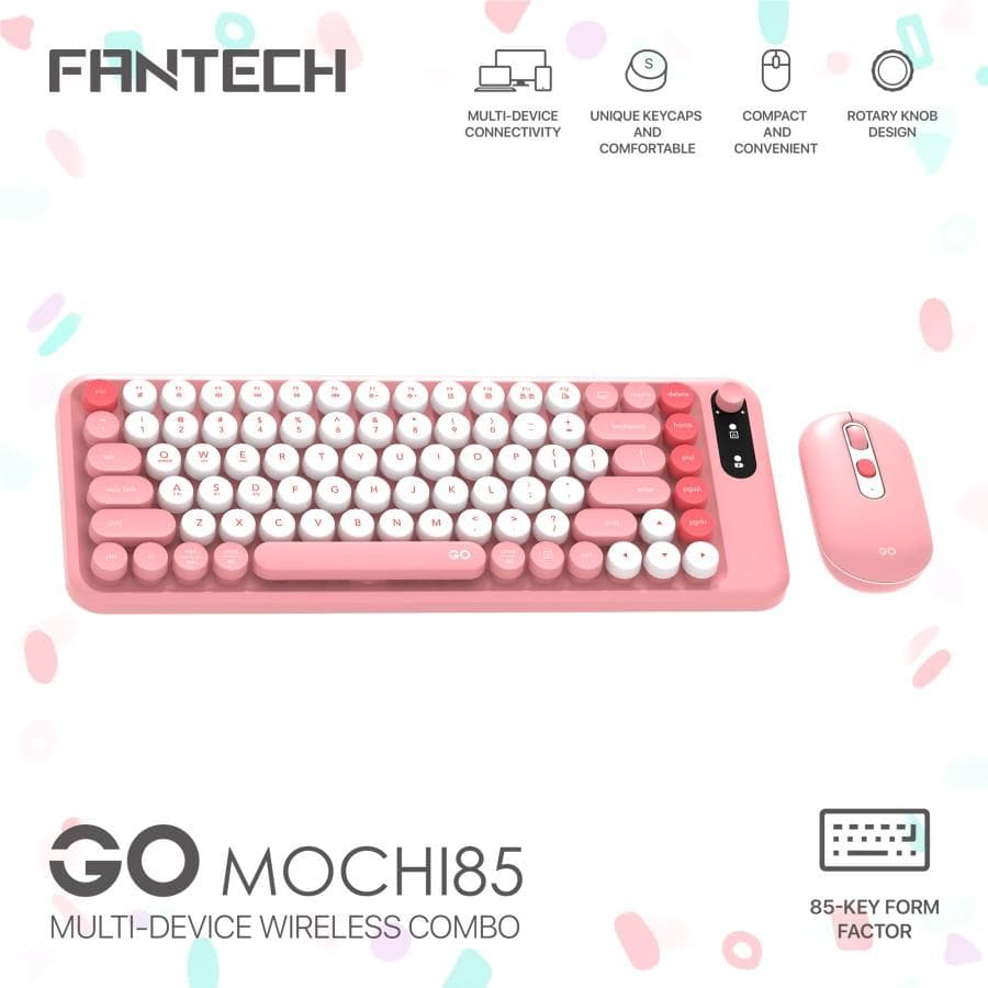 MOUSE KEYBOARD FANTECH GO MOCHI 85 WK898 WIRELESS BUNDLE — PINK