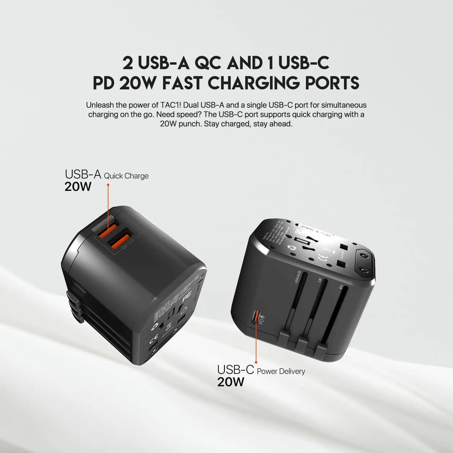 FANTECH UNIVERSAL TRAVEL ADAPTER 3-PORT PD+QC 20W - TAC1 / TAC01