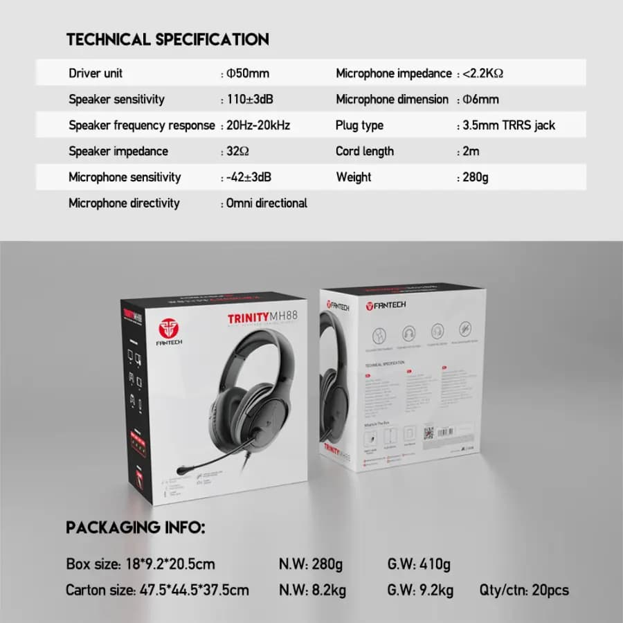HEADSET FANTECH TRINITY MH88 WIRED MULTIPLATFORM FREE SPLITTER