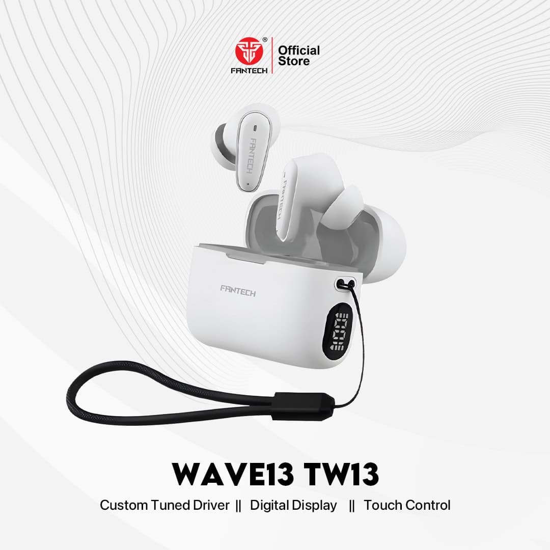 TWS FANTECH TW13 WAVE 13 TRUE WIRELESS BLUETOOTH 5.3 EARBUDS — PUTIH