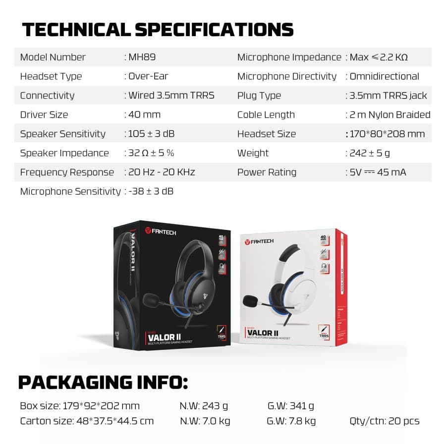 HEADSET FANTECH VALOR II MH89 3.5mm MULTI PLATFORM