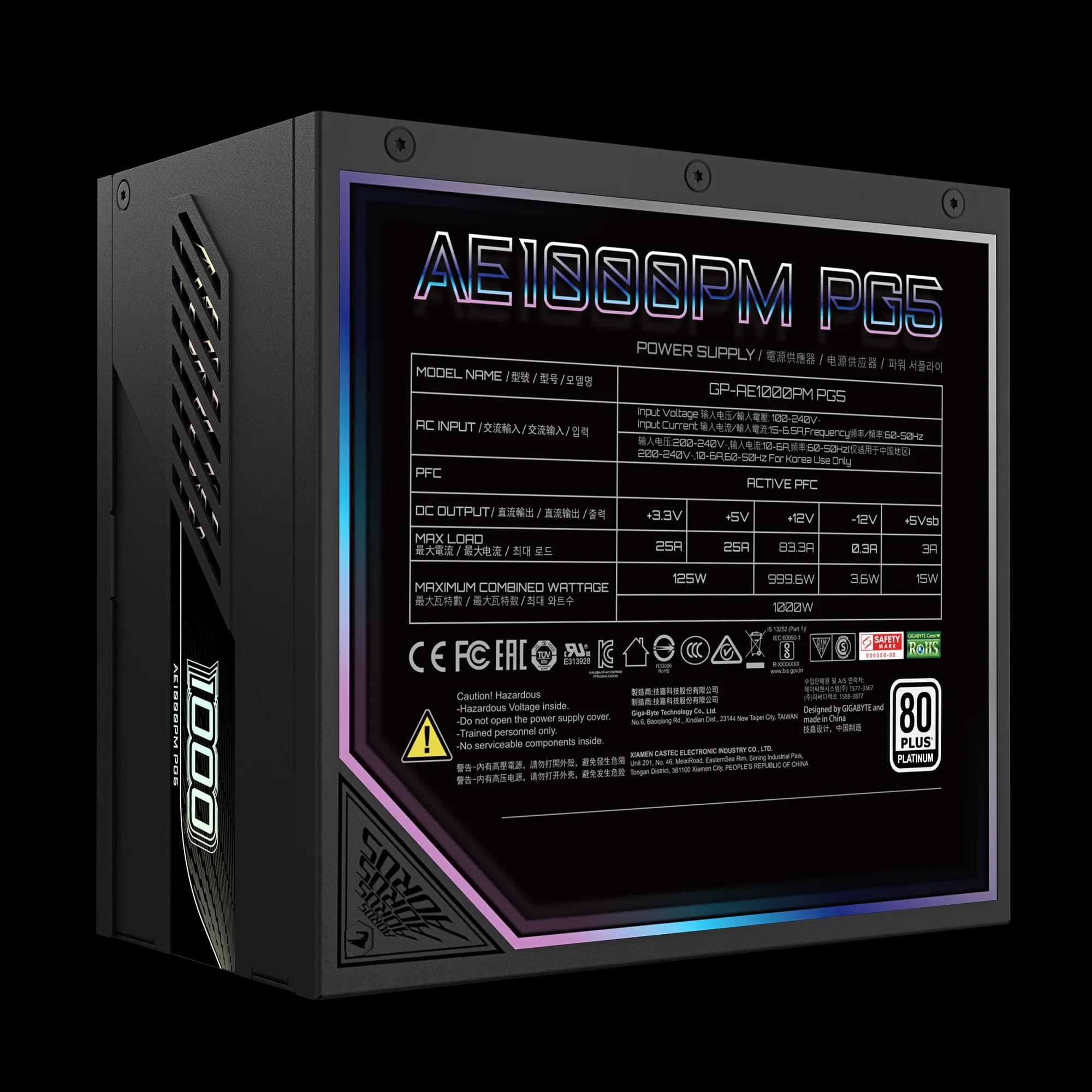 POWER SUPPLY GIGABYTE AORUS ELITE P1000W 80+ PLATINUM - FULL MODULAR