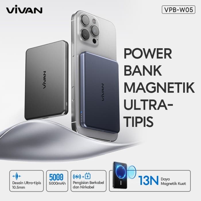POWERBANK VIVAN VPB-W05 ULTRA THIN POWERBANK WIRELESS 5000mAh MAGNETIK 15W PD 20W