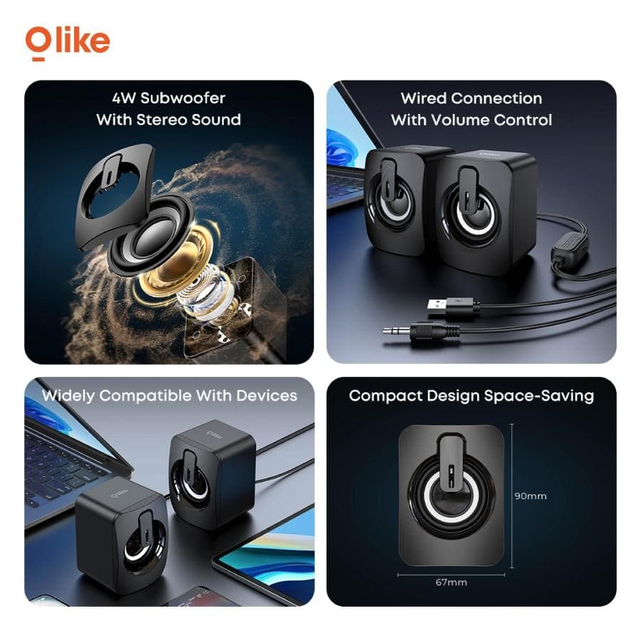 SPEAKER OLIKE SC01 WIRED SPEAKER 4W STEREO SOUND PC AUX 3.5mm JACK AUDIO