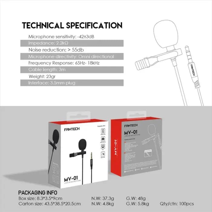 MICROPHONE FANTECH MV-01 MIC CLIP-ON LAVALIER