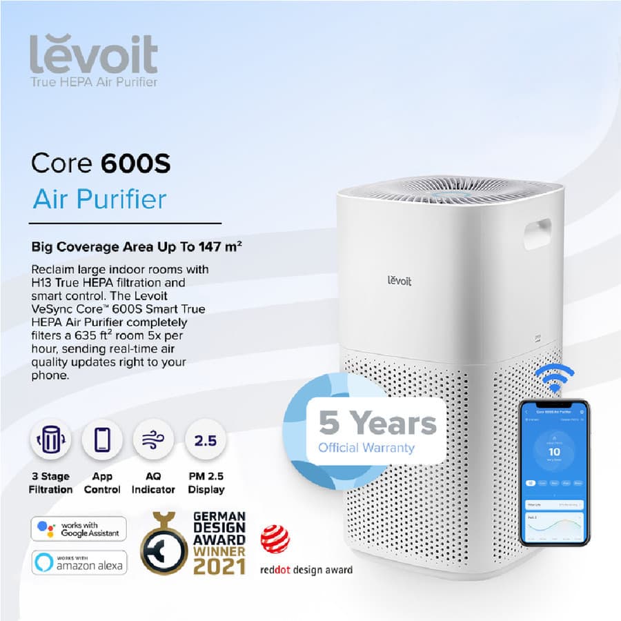 AIR PURIFIER LEVOIT CORE 600S SMART WiFi TRUE HEPA H13 - (LAP-C601S-WEU)
