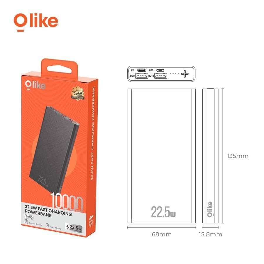 POWERBANK OLIKE P200 10.000 mAh 22.5W QC 3.0 USB TYPE C 3 PORT OUTPUT FAST CHARGING