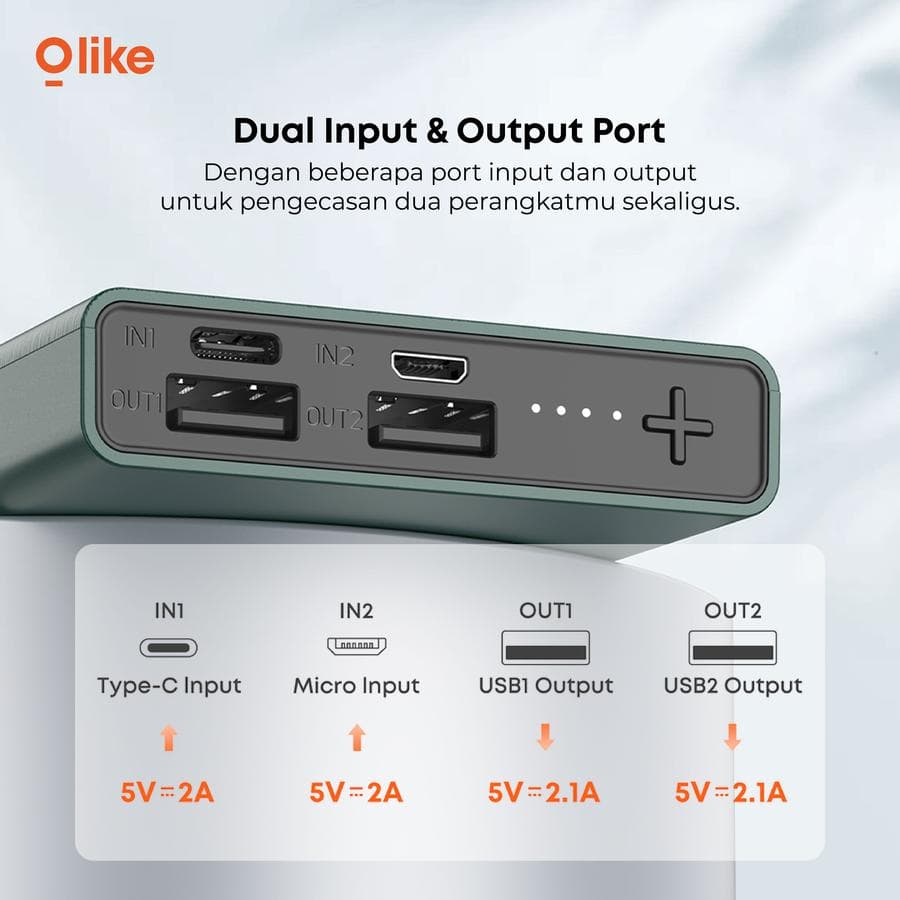 POWERBANK OLIKE P102 10.000 mAh DUAL PORT IN OUT 5V