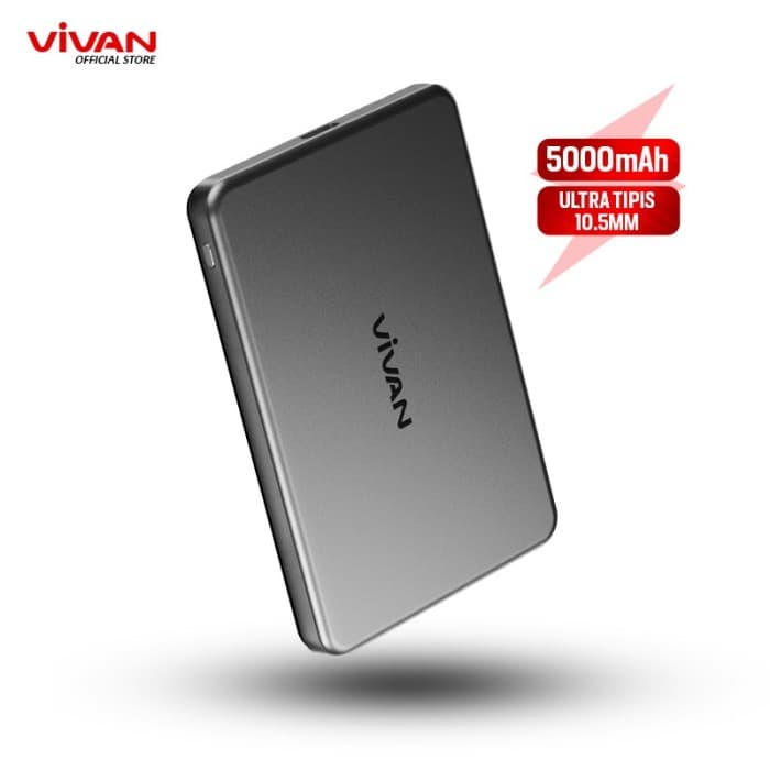 POWERBANK VIVAN VPB-W05 ULTRA THIN POWERBANK WIRELESS 5000mAh MAGNETIK 15W PD 20W — SILVER