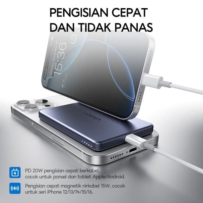 POWERBANK VIVAN VPB-W05 ULTRA THIN POWERBANK WIRELESS 5000mAh MAGNETIK 15W PD 20W
