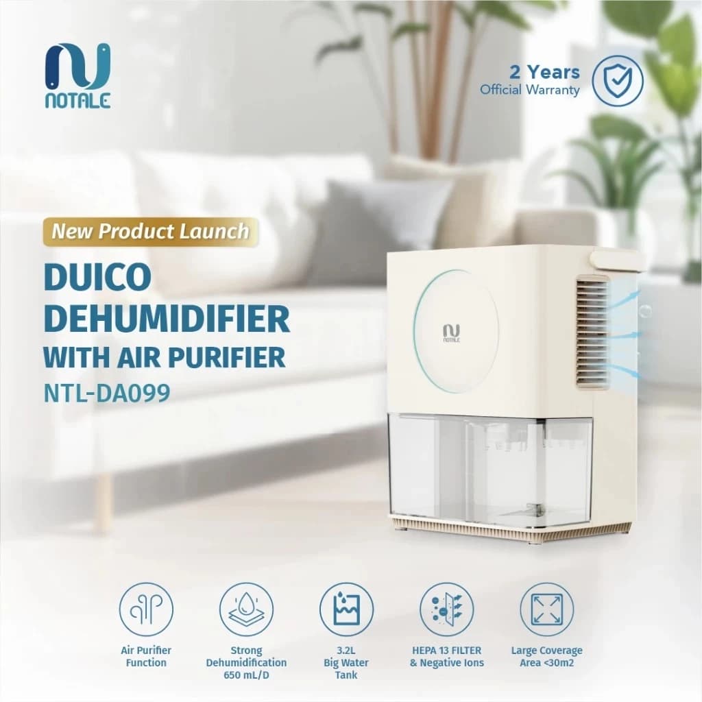 DEHUMIDIFIER WITH AIR PURIFIER NOTALE DUICO PEMBERSIH DAN PENYERAP LEMBAB RUANGAN 30m² - (NTL-DA099)