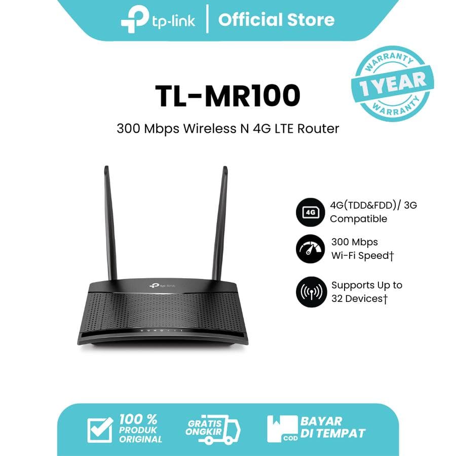 TP-LINK TL-MR100 4G LTE 300Mbps WIRELESS N ROUTER MODEM WIFI INDOOR