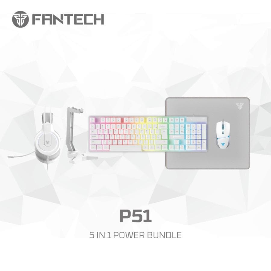 FANTECH POWER BUNDLE 5IN1 GAMING COMBO P51 (BLACK - PINK - WHITE) — WHITE