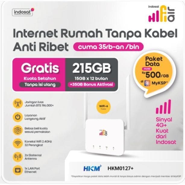 MODEM INDOSAT HKM0127 Hifi Air WIRELESS WIFI ROUTER 4G CPE LTE FREE KUOTA 215GB UNLOCK ALL OPERATOR