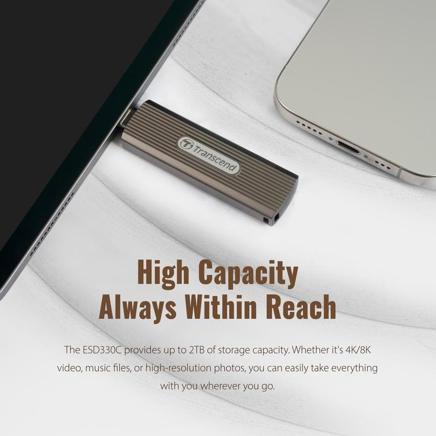 SSD EXTERNAL TRANSCEND ESD330C USB 3.2 GEN 2x1 TYPE-C (USB 10Gbps) RETRACTABLE - 512GB