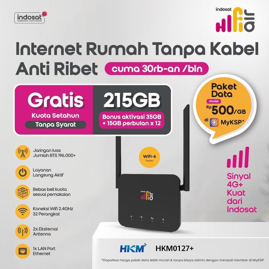 MODEM INDOSAT HKM0127 Hifi Air WIRELESS WIFI ROUTER 4G CPE LTE FREE KUOTA 215GB UNLOCK ALL OPERATOR