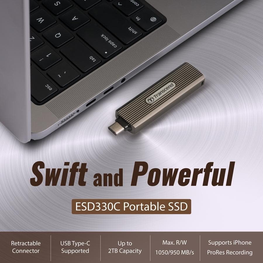 SSD EXTERNAL TRANSCEND ESD330C USB 3.2 GEN 2x1 TYPE-C (USB 10Gbps) RETRACTABLE - 512GB