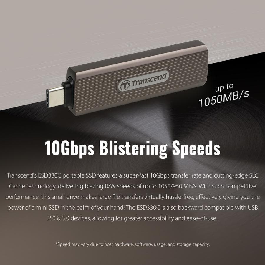 SSD EXTERNAL TRANSCEND ESD330C USB 3.2 GEN 2x1 TYPE-C (USB 10Gbps) RETRACTABLE - 512GB