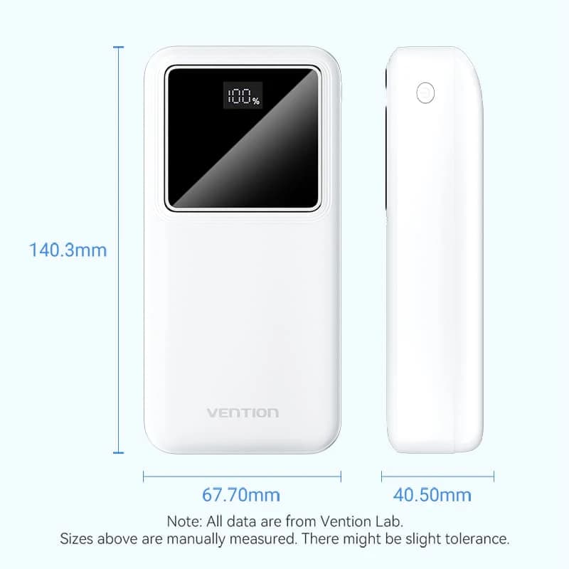 VENTION POWERBANK 30000mAh 22.5W (MICRO-USB + USB-C + USB-A) LED DISPLAY TYPE (FHMB0 - FHMW0)
